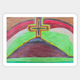 Cross on the Hill with Rainbow Horizon Sticker